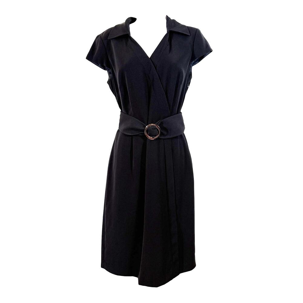 Tahari Arthur S. Levine Belted Black Cap Sleeve Wrap Dress Size 8 NWOT